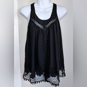 Jodifl black sleeveless lace trim tank Women small